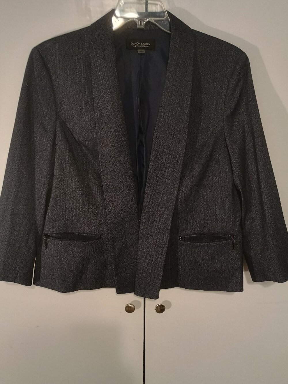 Black Label by Evan-Picone Size 18 Charcoal Gray Open Front Blazer Zip Pockets - Picture 2 of 6